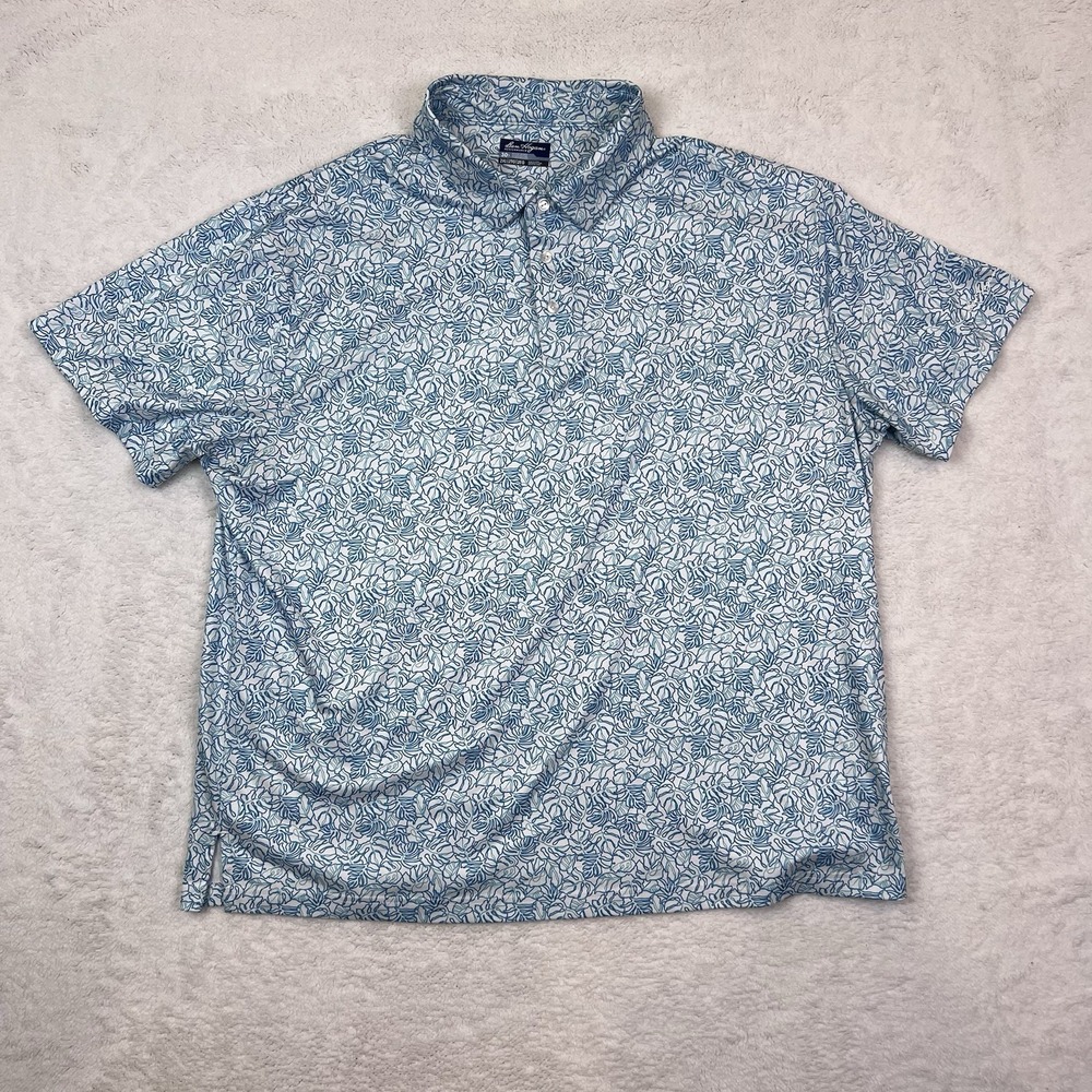 Ben Hogan Performance Polo Shirt Mens 2XL Green Blue Print Golf Casual‎